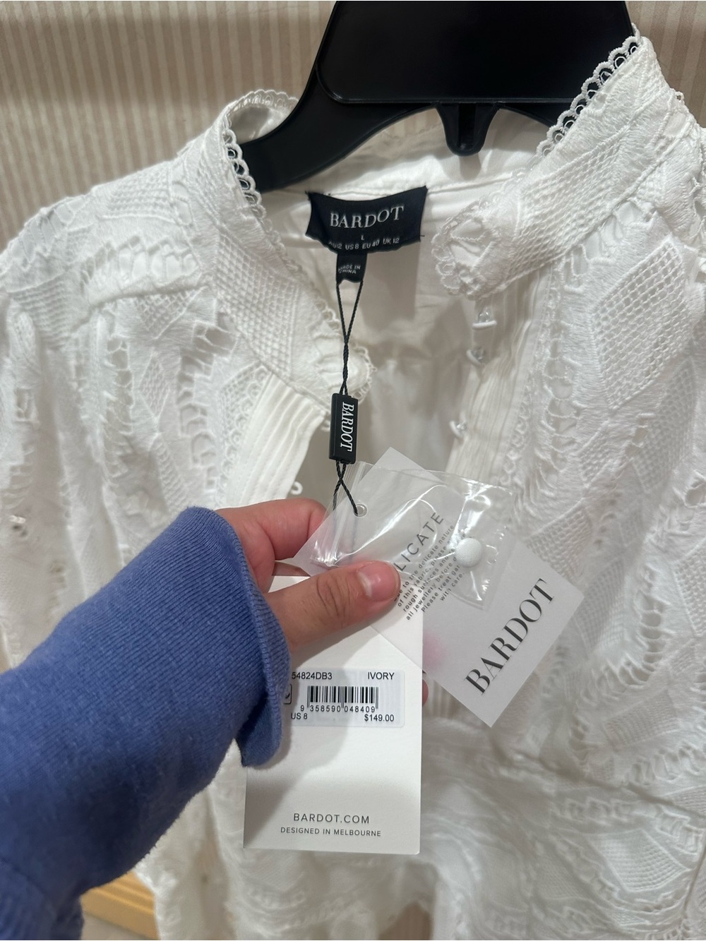 Bardot Ivory Lace Button-Down Blouse